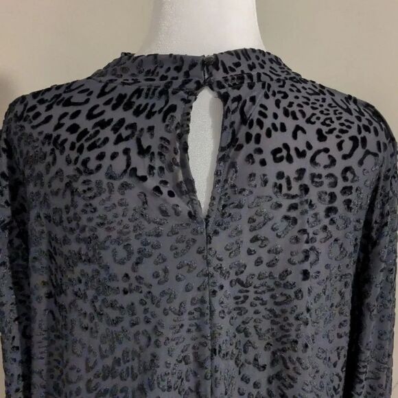 Lane Bryant 22/24 Black Leopard Print Mock Neck Sheer Mesh Long Sleeve Blouse - Picture 9 of 13